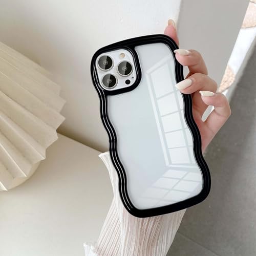 UEEBAI für iPhone 12/iPhone 12 Pro Hülle, Wellen Rahmenform Silikon Stoßfeste Schutzhülle Anti-Kratzt Tansparent Rückseite TPU Bumper Cover für Mädchen Frauen Handyhülle für iPhone 12 - Schwarz von UEEBAI