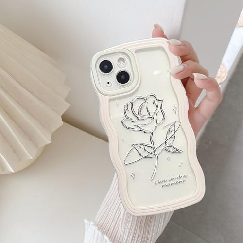 UEEBAI für iPhone 13 6.1 inch Hülle, Wellen Rahmenform Silikon Stoßfeste Schutzhülle Anti-Kratzt Rückseite TPU Bumper Cover für Mädchen Frauen Handyhülle für iPhone 13 6.1 inch - Weiße Rosen von UEEBAI