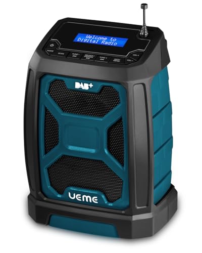 Baustellenradio Mit Akku Aufladbar, Tragbares DAB Plus/FM Radio Mit Bluetooth Lautsprecher, Radiowecker, Starkem Empfang, Inklusive USB to Dc Netzkabel (Blau) von UEME