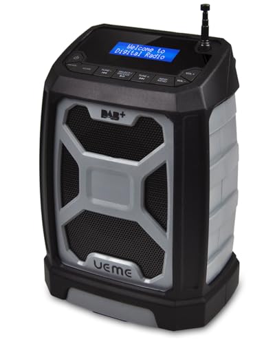 Baustellenradio Mit Akku Aufladbar, Tragbares DAB Plus/FM Radio Mit Bluetooth Lautsprecher, Radiowecker, Starkem Empfang, Inklusive USB to Dc Netzkabel (grau) von UEME