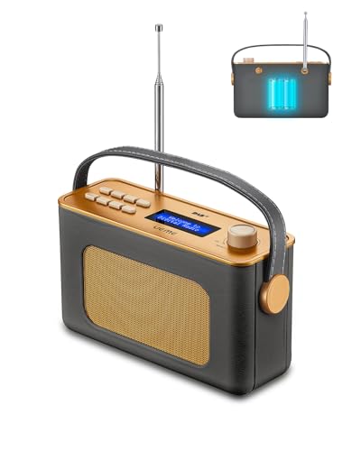 Tragbarer Retro Design DAB Plus/FM Radio, Bluetooth Lautsprecher DAB + Radio mit Wiederaufladbarer Lithium-Akku, Radiowecker, Starkem Empfang, Inklusive DC Netzkabel(Grau) von UEME