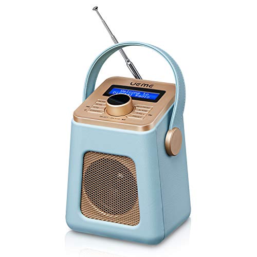 UEME Mini DAB+ DAB Digitalradio und UKW Radio mit Bluetooth Lautsprecher, Radiowecker, und Leder Verkleiden (Blau) von UEME