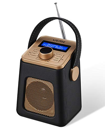 UEME Mini DAB+ DAB Digitalradio und UKW Radio mit Bluetooth Lautsprecher, Radiowecker, und Leder Verkleiden (Schwarz) von UEME