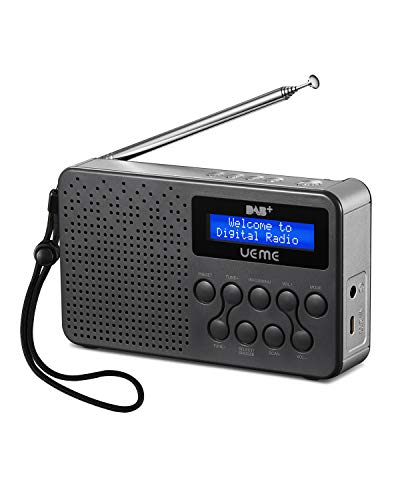 UEME Tragbares DAB+ DAB FM-Radio mit 3W Lautsprecher mit verbessertem Bass, Integriertem 2600mAh Lithium-Akku, 15 Stunden Spielzeit, Digitalradio Klein Stereo(Grau/Silber) von UEME