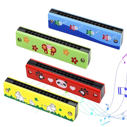 Mundharmonika Kinder, 4 Stück Harmonica 16 Löcher Mundharmonika aus Holz Musikinstrumente für Anfänger Kinder Studenten Erwachsene von UEPOA