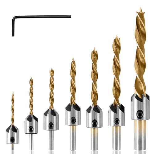 Spiralbohrer Set, 7-teiliges Senkbohre Metall mit Aufstecksenker Holzbohrer Bohrer Kegelsenker Senkbohrung Holzspiralbohrer mit Loch Reibahle für Holzverarbeitung Spiralbohrer Set, 7-teiliges Senkbohre Metall mit Aufstecksenker Holzbohrer Bohrer Kegelsenker Senkbohrung Holzspiralbohrer mit Loch Reibahle für Holzverarbeitung von UEPOA