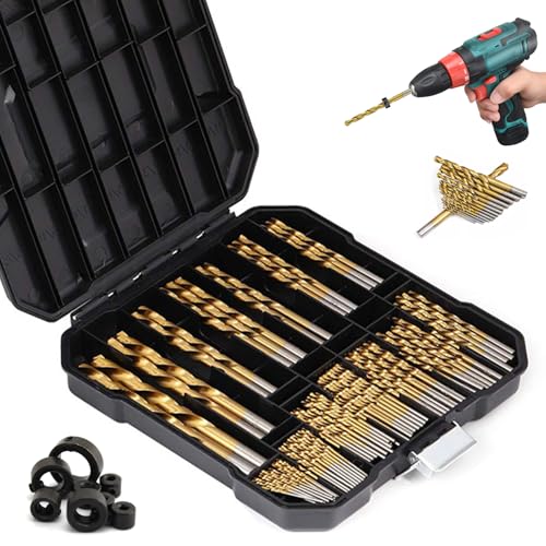 107 Stück HSS Bohrer Set, Metallbohrer Set Profi mit Bohrer Tiefenanschlag Titan Spiralbohrer Metall von 14 Größen 1,5 mm bis 10 mm Bohrersets für Bohren Holz Kunststoff und Aluminium 107 Stück HSS Bohrer Set, Metallbohrer Set Profi mit Bohrer Tiefenanschlag Titan Spiralbohrer Metall von 14 Größen 1,5 mm bis 10 mm Bohrersets für Bohren Holz Kunststoff und Aluminium von UESDU