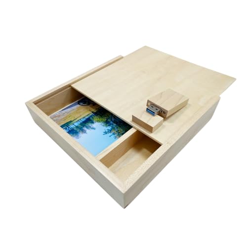 UFARID Fotoalbum Box USB Stick 16GB 32GB 64GB Pendrive USB3.0 Fotografie Hochzeitsspeicher USB3.0 Memory Stick Anpassbar USB3.0-Flash-Laufwerk Externer Speicher (16GB, Natural Wood) von UFARID
