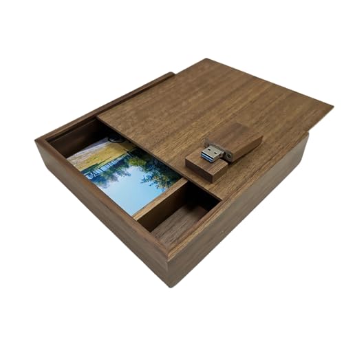 UFARID Nussbaumholz Fotoalbum Box USB Stick 16GB 32GB 64GB Pendrive Fotografie Hochzeitsspeicher USB3.0 Memory Stick Anpassbar USB3.0-Flash-Laufwerk Externer Speicher (64GB, walnut wood) von UFARID