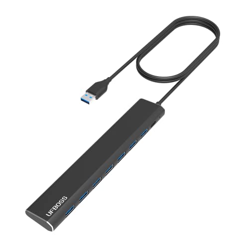 UFBOSS Ultra Slim Super-Speed 7-Port Compact Low-Power USB 3.0 Daten-Hub mit USB-C-Ladeanschluss für Laptop/PC (60 cm) von UFBOSS