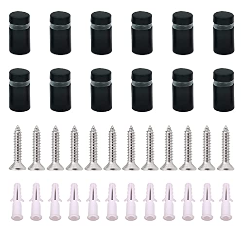 UFURMATE Abstandshalter-Schrauben, Wandschild-Abstandshalter-Schrauben, Werbung, Nagelglas-Abstandshalterungen, Werbungsbefestigungen, Schrauben für Glasposter, Bilderrahmen (12 x 20 mm, schwarz), 12 von UFURMATE