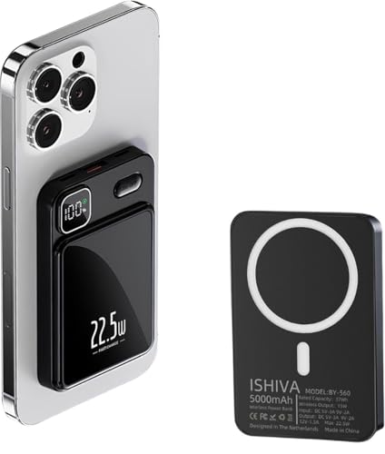 UFUZON Ishiva Magnetische Kabellose Powerbank 5000 mAh, 22,5W USB-C Schnellladegerät mit LED-Anzeige, Externer Akku Kompatibel mit Smartphone UFUZON Ishiva Magnetische Kabellose Powerbank 5000 mAh, 22,5W USB-C Schnellladegerät mit LED-Anzeige, Externer Akku Kompatibel mit Smartphone von UFUZON