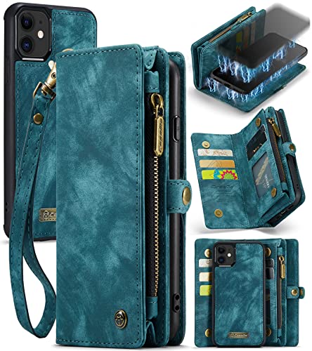 UFinetech 2-in-1 iPhone 11 Hülle Tasche Design Flip TPU Bumper Leder Abnehmbar Flexibel Magnetische Kartenfach Kordel Reißverschluss Outdoor 2020 Mädchen Damen Mann Wallet Etui iPhone 11 6.1 Blau von UFinetech