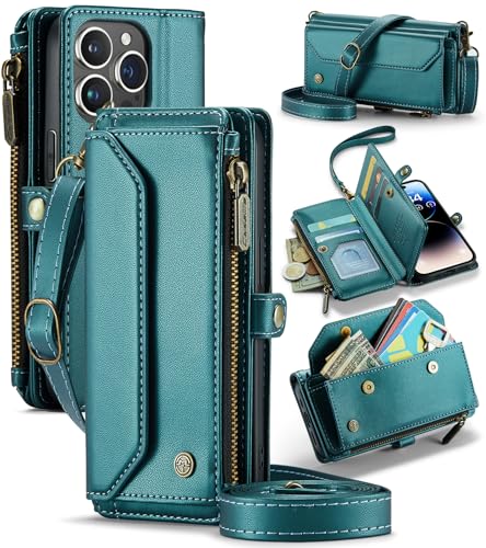UFinetech Crossbody Brieftasche Hülle für iPhone 14 Pro, RFID-Blockierung, Kabelloses Laden, Stoßschutz, Verstellbarer Gurt, Kartenfächer, PU-Leder, Integrierter Ständer, Blau Grün UFinetech Crossbody Brieftasche Hülle für iPhone 14 Pro, RFID-Blockierung, Kabelloses Laden, Stoßschutz, Verstellbarer Gurt, Kartenfächer, PU-Leder, Integrierter Ständer, Blau Grün von UFinetech