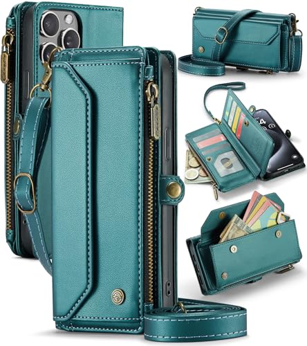 UFinetech Crossbody Brieftasche Hülle für iPhone 15 Pro Max, RFID-Blockierung, Kabelloses Laden, Stoßschutz, Verstellbarer Gurt, Kartenfächer, PU-Leder, Integrierter Ständer, Blau Grün UFinetech Crossbody Brieftasche Hülle für iPhone 15 Pro Max, RFID-Blockierung, Kabelloses Laden, Stoßschutz, Verstellbarer Gurt, Kartenfächer, PU-Leder, Integrierter Ständer, Blau Grün von UFinetech