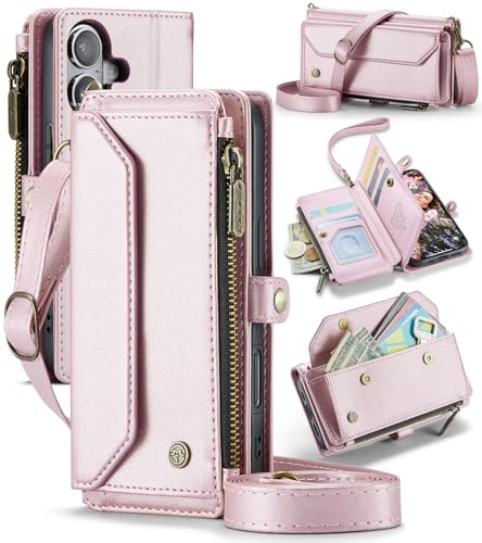 UFinetech Crossbody Brieftasche Hülle für iPhone 16 - RFID-Blockierung, Kabelloses Laden, Stoßschutz, Verstellbarer Gurt, Kartenfächer, PU-Leder, Integrierter Ständer, Rosa UFinetech Crossbody Brieftasche Hülle für iPhone 16 - RFID-Blockierung, Kabelloses Laden, Stoßschutz, Verstellbarer Gurt, Kartenfächer, PU-Leder, Integrierter Ständer, Rosa von UFinetech