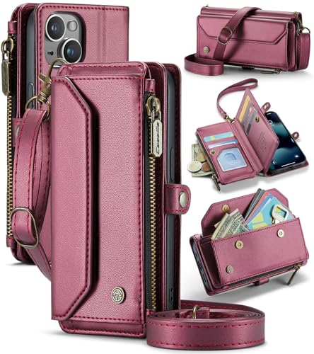 UFinetech Crossbody Wallet Case Hülle für iPhone 13 Mini, RFID-Blockierung, Kabelloses Laden, Stoßschutz, Verstellbarer Gurt, Kartenfächer, PU-Leder, Integrierter Ständer, Burgunderrot UFinetech Crossbody Wallet Case Hülle für iPhone 13 Mini, RFID-Blockierung, Kabelloses Laden, Stoßschutz, Verstellbarer Gurt, Kartenfächer, PU-Leder, Integrierter Ständer, Burgunderrot von UFinetech