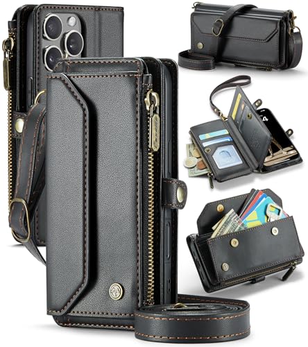 UFinetech Crossbody Wallet Case Hülle für iPhone 16 Pro - RFID-Blockierung, Kabelloses Laden, Stoßschutz, Verstellbarer Gurt, Kartenfächer, PU-Leder, Integrierter Ständer, Schwarz UFinetech Crossbody Wallet Case Hülle für iPhone 16 Pro - RFID-Blockierung, Kabelloses Laden, Stoßschutz, Verstellbarer Gurt, Kartenfächer, PU-Leder, Integrierter Ständer, Schwarz von UFinetech