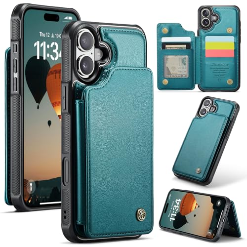UFinetech Handyhülle kompatibel mit iPhone 16 Plus – PU Leder Flip Case mit Kartenfach, Magnetverschluss, Standfunktion, Stoßfest, Blau Grün UFinetech Handyhülle kompatibel mit iPhone 16 Plus – PU Leder Flip Case mit Kartenfach, Magnetverschluss, Standfunktion, Stoßfest, Blau Grün von UFinetech