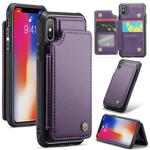 UFinetech Handyhülle kompatibel mit iPhone X/XS – PU Leder Flip Case mit Kartenfach, Magnetverschluss, Standfunktion, Stoßfest, Violett von UFinetech