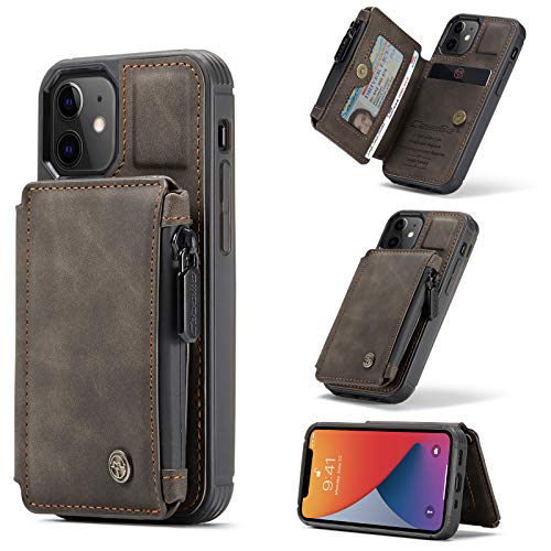 UFinetech Magnetisch 2-in-1 iPhone 12 Mini Hülle Tasche Design Dünn Robust TPU Leder Flip Ständer Kartenfach wasserdichte Reißverschluss RFID-Schutz Folie Cover iPhone 12 Mini 5,4 Zoll Männer Damen von UFinetech
