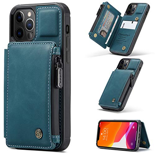 UFinetech Magnetisch 2-in-1 iPhone 12 Pro Max Hülle Tasche Design Dünn Robust TPU Leder Flip Ständer Kartenfach wasserdichte Reißverschluss RFID-Schutz Folie Case Cover iPhone 12 Pro Max 6.7 Elegant von UFinetech