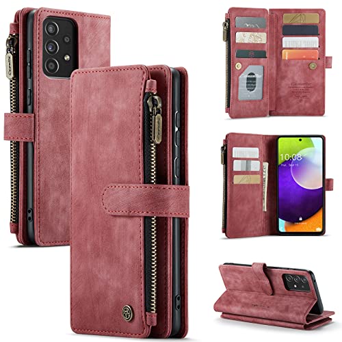 UFinetech Samsung A52s 5G Hülle, Stoßfest Dünn Kartenfächer Tasche Samsung Galaxy A52/A52s 5G Handyhülle, Leder Weiche TPU Flip Magnetisch Standfunktion Klappbar Kratzfest Kamera Schutzhülle Case, Rot von UFinetech