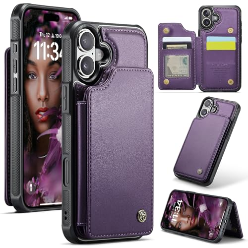 UFinetech Wallet Case für iPhone 16 PU Leder mit Kartenfächern, RFID Blockierung Magnet Flip Stand Slim Schutzhülle mit Stoßfesten Kanten - Lila UFinetech Wallet Case für iPhone 16 PU Leder mit Kartenfächern, RFID Blockierung Magnet Flip Stand Slim Schutzhülle mit Stoßfesten Kanten - Lila von UFinetech