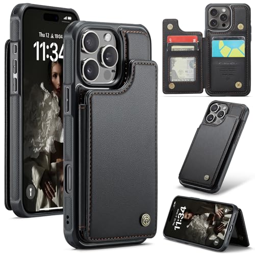 UFinetech Wallet Case für iPhone 16 Pro PU Leder mit Kartenfächern, RFID Blockierung Magnetic Flip Stand Slim Schutzhülle mit Stoßfesten Kanten - Schwarz von UFinetech
