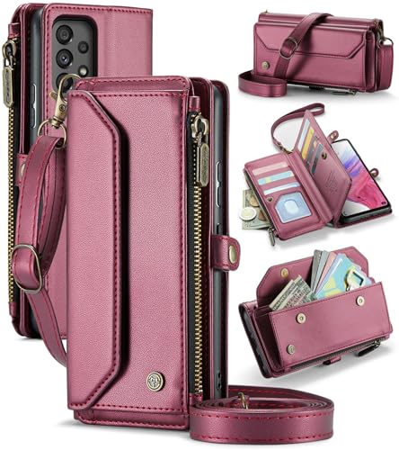 UFinetech für Samsung Galaxy A53 Hülle mit RFID-Schutz und Standfunktion, 3-in-1 Brieftasche mit 10 Kartenfächern, Münzfach und Schultergurt, Stoßfeste Handyhülle Galaxy A53 5G für Damen, Burgunderrot UFinetech für Samsung Galaxy A53 Hülle mit RFID-Schutz und Standfunktion, 3-in-1 Brieftasche mit 10 Kartenfächern, Münzfach und Schultergurt, Stoßfeste Handyhülle Galaxy A53 5G für Damen, Burgunderrot von UFinetech