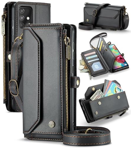 UFinetech für Samsung Galaxy A71 Hülle mit RFID-Schutz und Standfunktion – 3-in-1 Brieftasche mit 10 Kartenfächern, Münzfach und Schultergurt – Stoßfeste Handyhülle Galaxy A71 für Damen, Schwarz UFinetech für Samsung Galaxy A71 Hülle mit RFID-Schutz und Standfunktion – 3-in-1 Brieftasche mit 10 Kartenfächern, Münzfach und Schultergurt – Stoßfeste Handyhülle Galaxy A71 für Damen, Schwarz von UFinetech