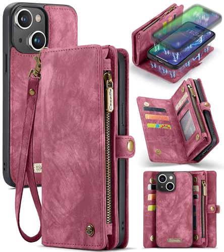 UFinetech für iPhone 15 Plus Hülle, Flip Leder TPU Stoßfeste Kartenfach Tasche Handyhülle für iPhone 15 Plus, Magnetisch Klapphülle Kratzfest Abnehmbare Reißverschluss Band Schutzhülle Cover, Rot UFinetech für iPhone 15 Plus Hülle, Flip Leder TPU Stoßfeste Kartenfach Tasche Handyhülle für iPhone 15 Plus, Magnetisch Klapphülle Kratzfest Abnehmbare Reißverschluss Band Schutzhülle Cover, Rot von UFinetech