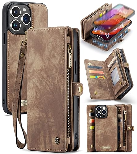 UFinetech für iPhone 15 Pro Max Hülle, Flip Leder TPU Stoßfest Kartenfach Tasche Handyhülle für iPhone 15 Pro Max, Magnetisch Kratzfest Abnehmbare Reißverschluss mit Band Schutzhülle Case, Braun UFinetech für iPhone 15 Pro Max Hülle, Flip Leder TPU Stoßfest Kartenfach Tasche Handyhülle für iPhone 15 Pro Max, Magnetisch Kratzfest Abnehmbare Reißverschluss mit Band Schutzhülle Case, Braun von UFinetech