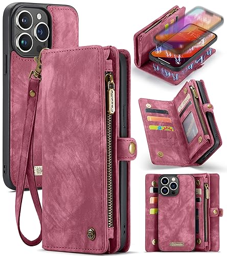 UFinetech für iPhone 15 Pro Max Hülle, Flip Leder TPU Stoßfeste Kartenfach Tasche Handyhülle für iPhone 15 Pro Max, Magnetisch Kratzfest Abnehmbare Reißverschluss mit Band Schutzhülle Cover, Rot UFinetech für iPhone 15 Pro Max Hülle, Flip Leder TPU Stoßfeste Kartenfach Tasche Handyhülle für iPhone 15 Pro Max, Magnetisch Kratzfest Abnehmbare Reißverschluss mit Band Schutzhülle Cover, Rot von UFinetech