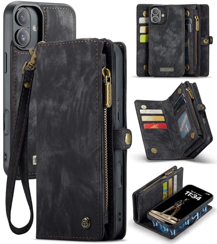 UFinetech für iPhone 16 Plus Hülle, Flip Leder TPU Stoßfest Kartenfach Tasche Handyhülle für iPhone 16 Plus, Magnetisch Klapphülle Kratzfest Abnehmbare Reißverschluss Band Schutzhülle Case, Schwarz UFinetech für iPhone 16 Plus Hülle, Flip Leder TPU Stoßfest Kartenfach Tasche Handyhülle für iPhone 16 Plus, Magnetisch Klapphülle Kratzfest Abnehmbare Reißverschluss Band Schutzhülle Case, Schwarz von UFinetech