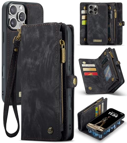 UFinetech für iPhone 16 Pro Hülle, Flip Leder TPU Stoßfest Kartenfach Tasche Handyhülle für iPhone 16 Pro, Magnetisch Klapphülle Kratzfest Abnehmbare Reißverschluss Band Schutzhülle Case, Schwarz UFinetech für iPhone 16 Pro Hülle, Flip Leder TPU Stoßfest Kartenfach Tasche Handyhülle für iPhone 16 Pro, Magnetisch Klapphülle Kratzfest Abnehmbare Reißverschluss Band Schutzhülle Case, Schwarz von UFinetech