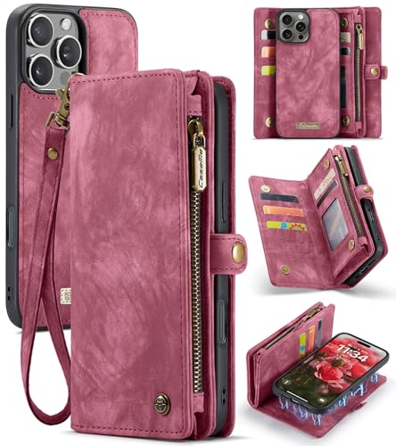 UFinetech für iPhone 16 Pro Hülle, Flip Leder TPU Stoßfeste Kartenfach Tasche Handyhülle für iPhone 16 Pro, Magnetisch Klapphülle Kratzfest Abnehmbare Reißverschluss mit Band Schutzhülle Cover, Rot UFinetech für iPhone 16 Pro Hülle, Flip Leder TPU Stoßfeste Kartenfach Tasche Handyhülle für iPhone 16 Pro, Magnetisch Klapphülle Kratzfest Abnehmbare Reißverschluss mit Band Schutzhülle Cover, Rot von UFinetech