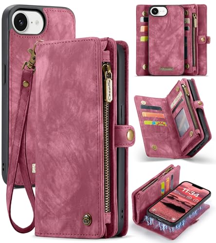 UFinetech für iPhone 16e Hülle, Flip Leder TPU Stoßfeste Kartenfach Tasche Handyhülle für iPhone 16e, Magnetisch Klapphülle Kratzfest Abnehmbare Reißverschluss mit Band Weiche Schutzhülle Cover, Rot UFinetech für iPhone 16e Hülle, Flip Leder TPU Stoßfeste Kartenfach Tasche Handyhülle für iPhone 16e, Magnetisch Klapphülle Kratzfest Abnehmbare Reißverschluss mit Band Weiche Schutzhülle Cover, Rot von UFinetech