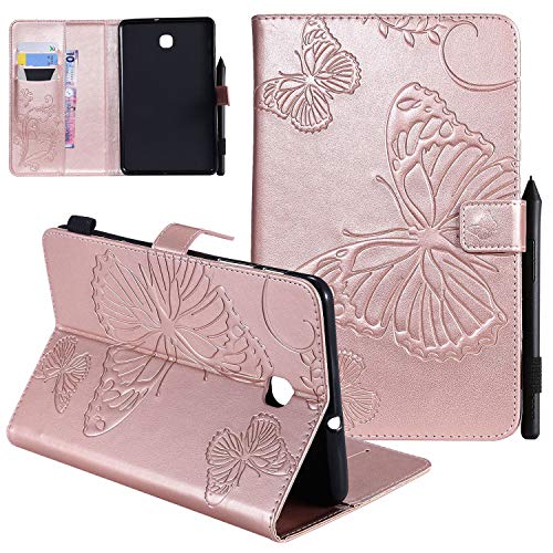 UGOcase Galaxy Tab A 8.0 2018 Hülle, T387 Hülle, Schmetterlingsmuster, PU-Leder, schmal, Folio-Brieftaschen-Ständer mit Kartenhalter für Galaxy Tab A 8.0 2018 (SM-T387 Verizon/Sprint/T-Mobile) Rotgold von UGOcase