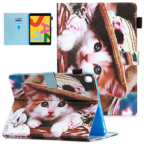 UGOcase iPad 8 2020 Hülle mit Stifthalter, iPad 7th Gen 2019 Cover, Schutzhülle PU Leder Flip Auto Wake/Sleep Magnetic Multiple View Angle Stand Card Slots Case für iPad 8 2020, Little Cat von UGOcase