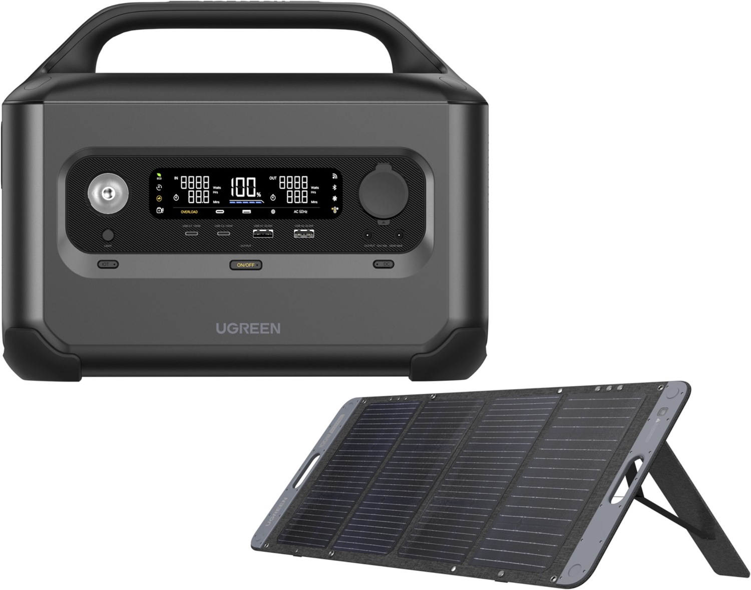 PowerRoam GS600 (600W) Powerstation Bundle inkl. Solar Panel 100W grau/schwarz von UGREEN