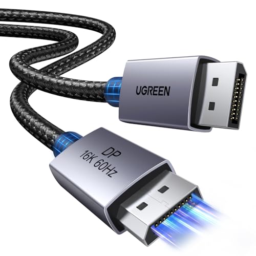 UGREEN 16K Displayport Kabel 2.1 16K 10K 60Hz 8K 120Hz 4K 240Hz 165Hz 144Hz, DP kabel 80Gbps mit HDR, FreeSync, G-Sync, DSC 1.2a, HDCP 2.2 für PC, HDTV, Gaming Monitor (1M) von UGREEN