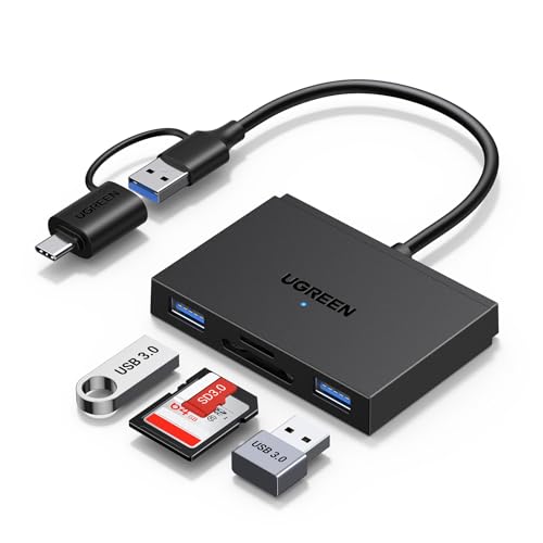 UGREEN 4 in 1 SD Kartenleser, USB C & USB 3.0 OTG Adapter und Kartenlesegerät mit SD, TF and 2*USB 3.0 Ports, SD Card Reader 5Gbps kompatibel mit iPhone 16 Serie/iPad/Laptop/Desktop von UGREEN
