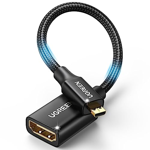 UGREEN 4K Micro HDMI auf HDMI Adapter 4K@60Hz 1080P Nylon Geflecht Micro HDMI Kabel 3D eARC/ARC HDR VRR kompatibel mit Raspberry Pi 5/4, Hero Black, ODROID usw, 25cm(Schwarz) von UGREEN