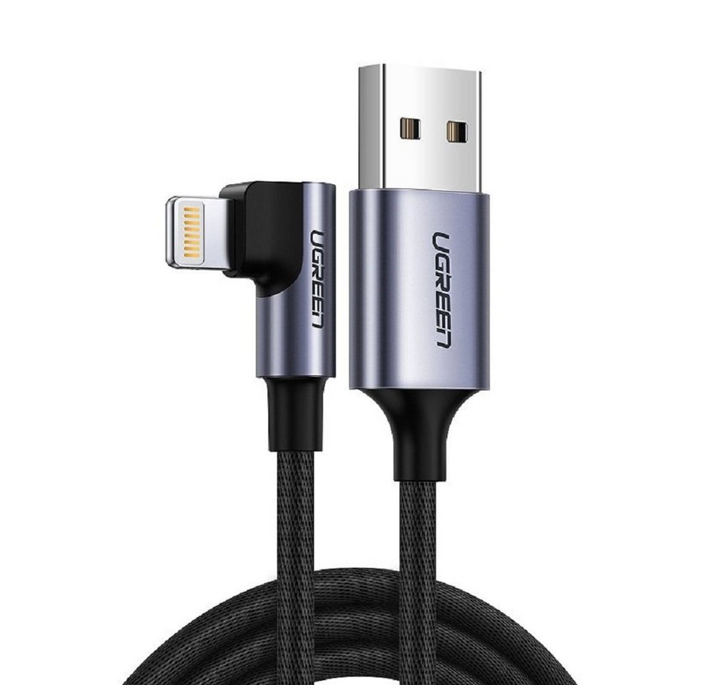 UGREEN 90 Grad 1M MFI 2,4A Ladekabel USB Kabel abgewinkelt Nylon geflochten USB-Kabel, (100 cm) von UGREEN