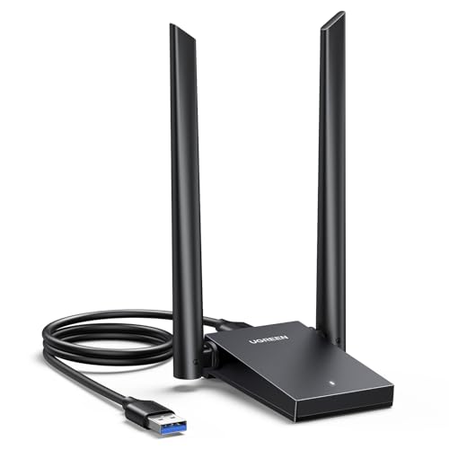 UGREEN AX1800 USB WLAN Stick Adapter WiFi 6 USB 3.0 Adapter für PC Dual 5dBi WLAN Antennen mit eingebauter Treiber, Super Wanddurchdringung und Dualband (5GHz/2.4GHz) für Windows 10/11. von UGREEN