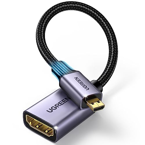 UGREEN Adapter 4K 60Hz Adapterkabel 3D 1080P Nylon Geflecht TyP D auf A Micro HDMI Kabel kompatibel mit Raspberry Pi 5/4, Hero Black, ODROID usw, 25cm(Grau) von UGREEN