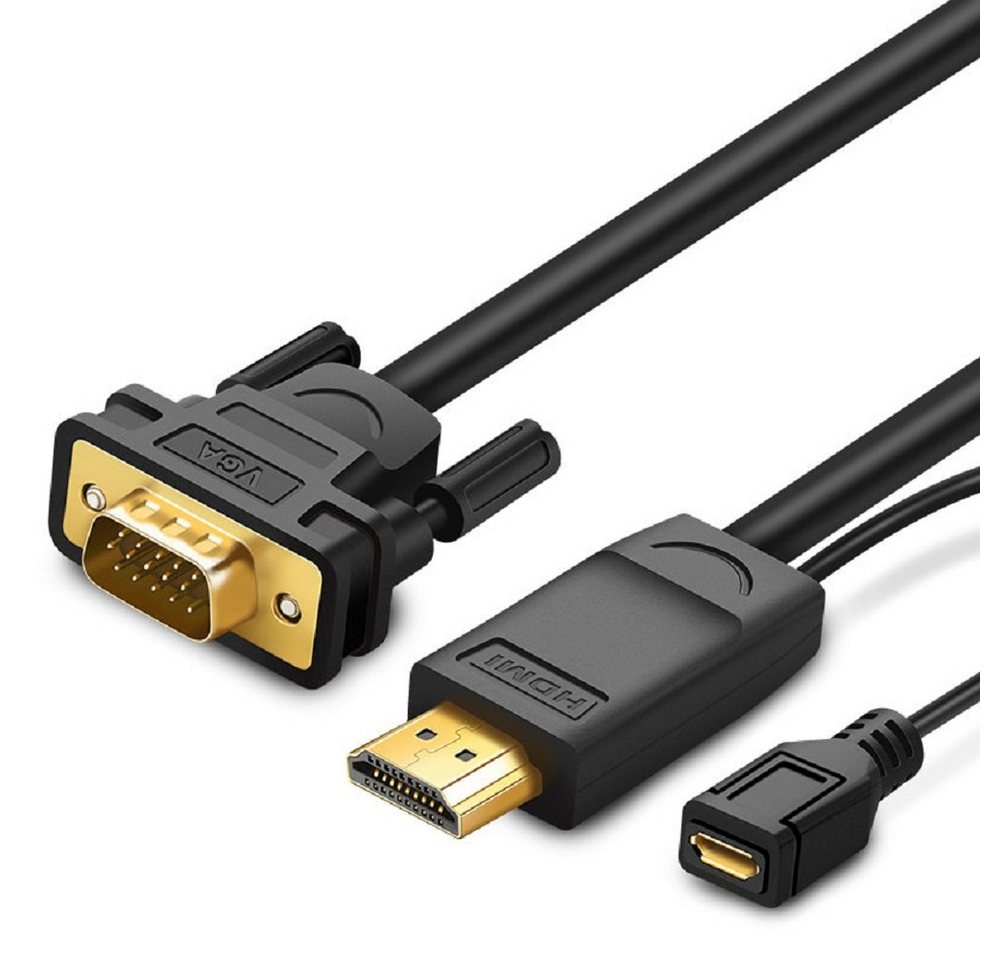 UGREEN Adapter Bildkonverter HDMI - VGA mit Micro USB Power 1,5m schwarz HDMI-Kabel, (150 cm) von UGREEN