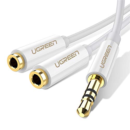 UGREEN Audio Klinken Y Aux Verlängerung 20cm Stereo audiokabel Splitter 3.5mm Kopfhörer Verlängerung für Handys, Weiß von UGREEN