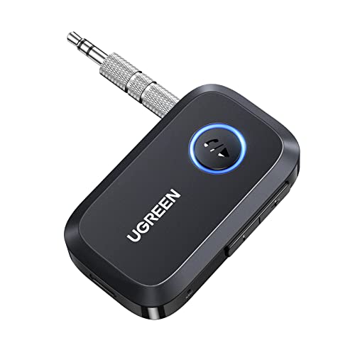 UGREEN Aux Bluetooth Adapter Auto Bluetooth 5.3 Empfänger Freisprechanruf, Stereo Musik, Dualer Kopplung mit 15 Stunden Spielzeit Klinke Bluetooth Adapter für Autoradio/Stereoanlage/Headset (Schwarz) von UGREEN